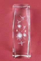 Laser Etched 3D Crystal Tall Paperweight Hummingbirds Flowers Office Des... - $24.83