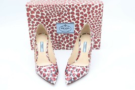 NIB Prada Heart Print Red White Patent Leather Pointed Toe Pumps Heels 7 37 New - $345.00