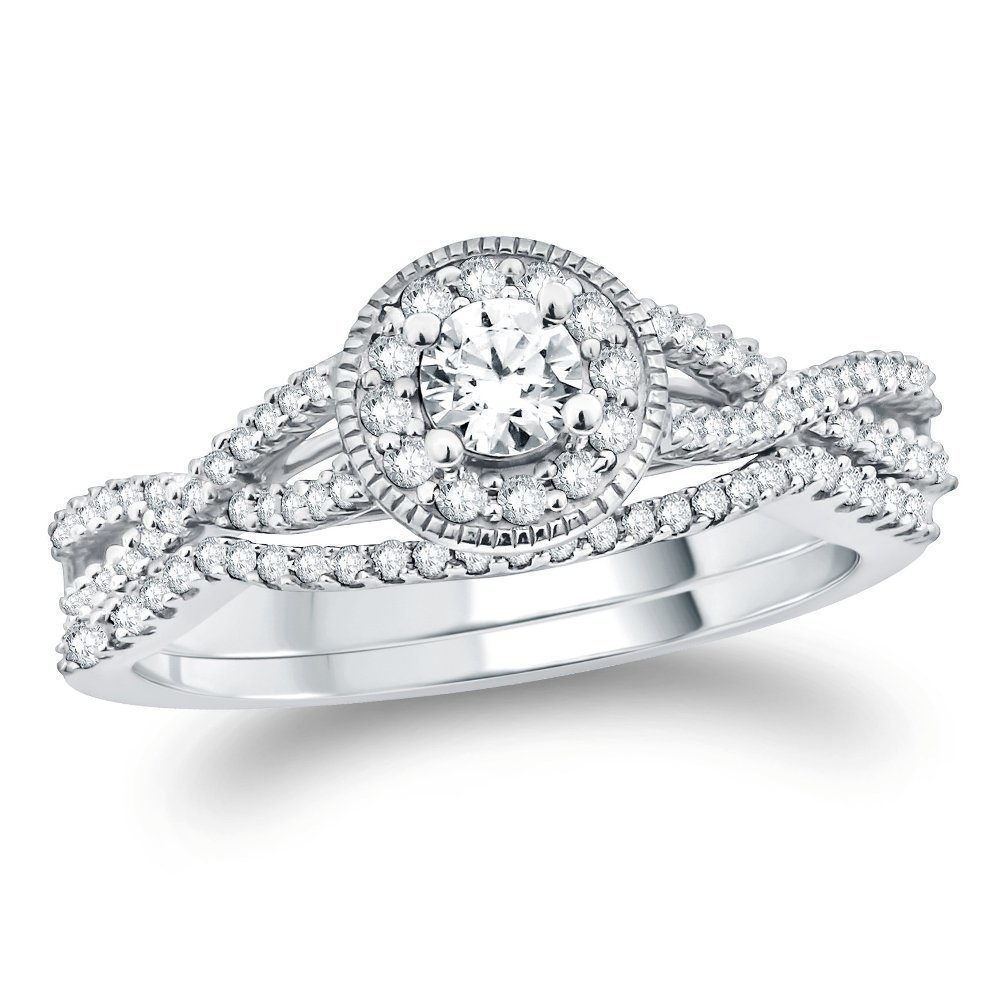 1/2 Ct Round Diamonds Cluster Bridal Ring In 14K White Gold Over