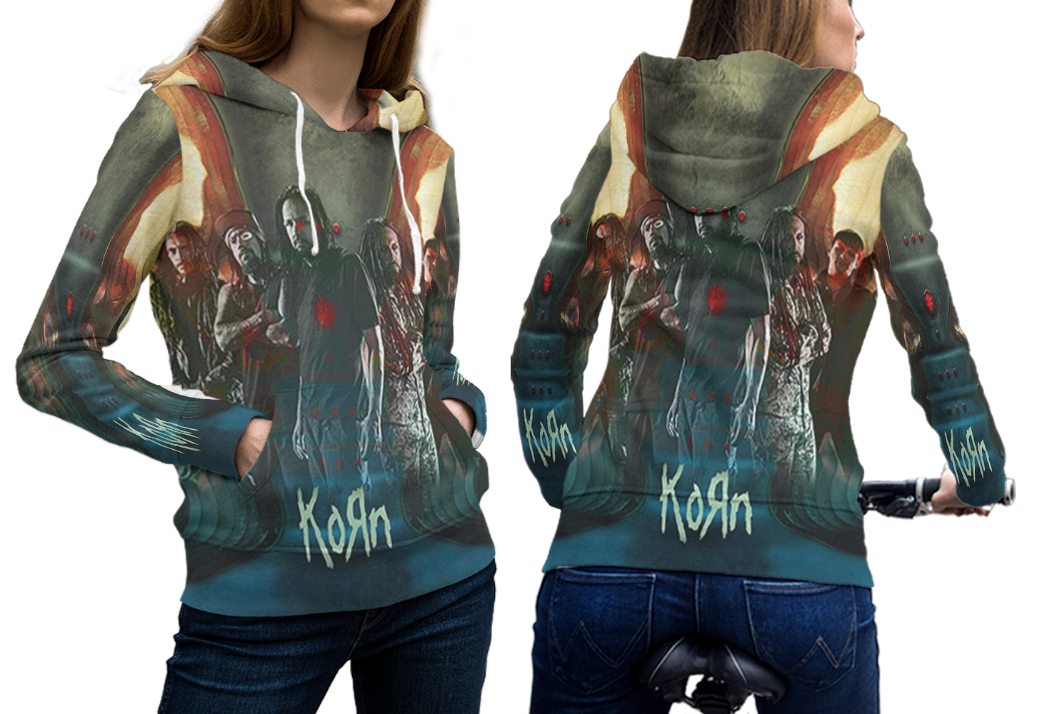 Korn Band Full over Print Hoodie for Women Activewear