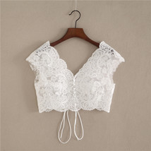 White Cap Sleeve V Neckline Lace Tanks Boho Wedding Bridesmaid Tops Covers-plus 