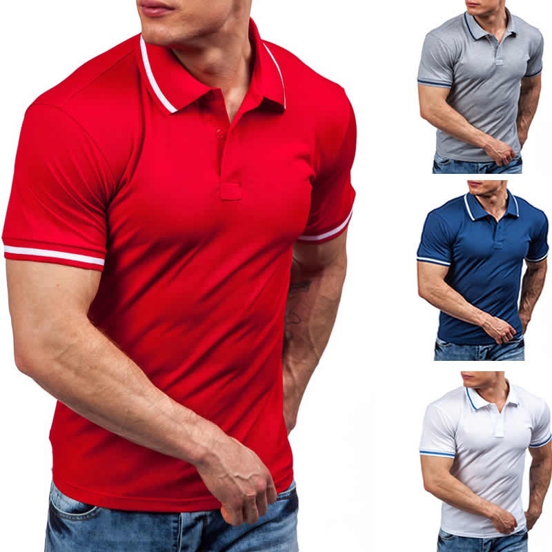 Men Korean Style Navy Cotton Short Sleeves Polo Shirt (M/L/XL/XXL)