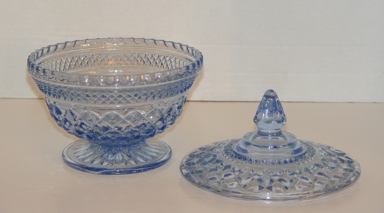 Indiana Glass Blue Crystal Candy Dish with Lid Vintage Bowls