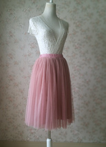 DUSTY PINK Tulle Midi Skirt Women High Waist Tutu Midi Party Skirt Plus Size image 3