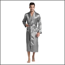 Black Gray And Wine Men's Long Sleeve Belt Tie Faux Silk Satin Bathrobe  image 4
