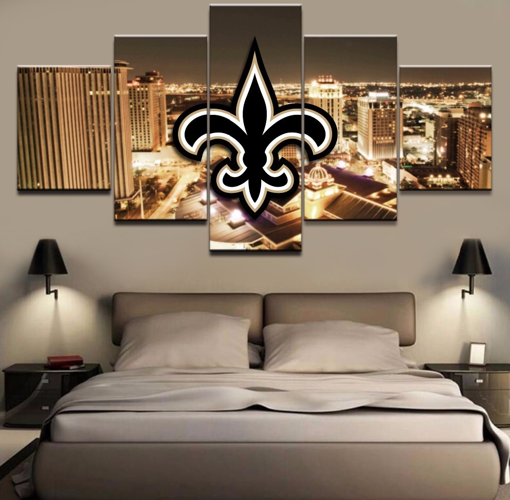 Framed 5 Pcs New Orleans Saints Logo Painting Printed Canvas Wall Art