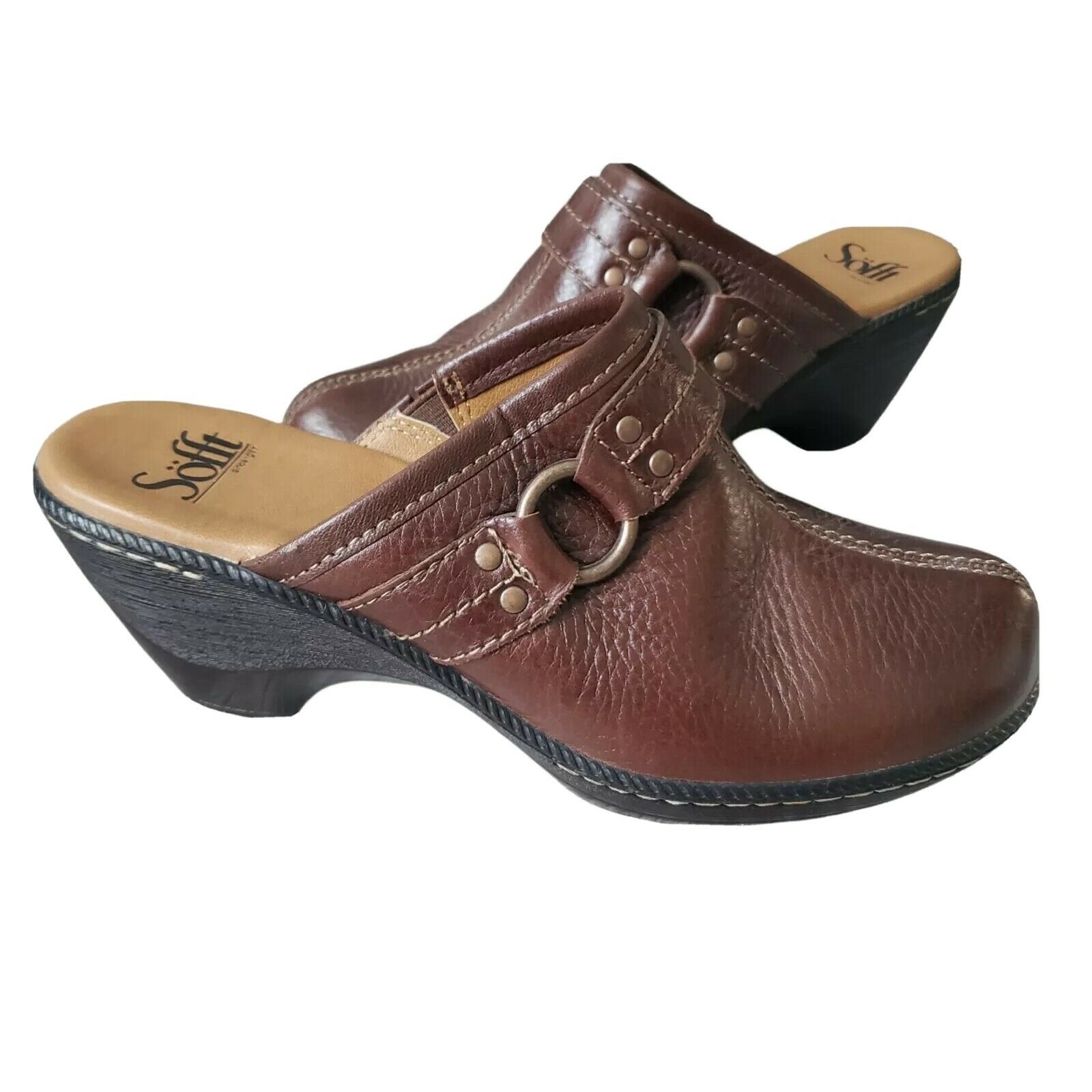 Primary image for Sofft Womens Camden 1062700 Brown Solid Leather Almonds Toe Mule Shoes Size 7.5M