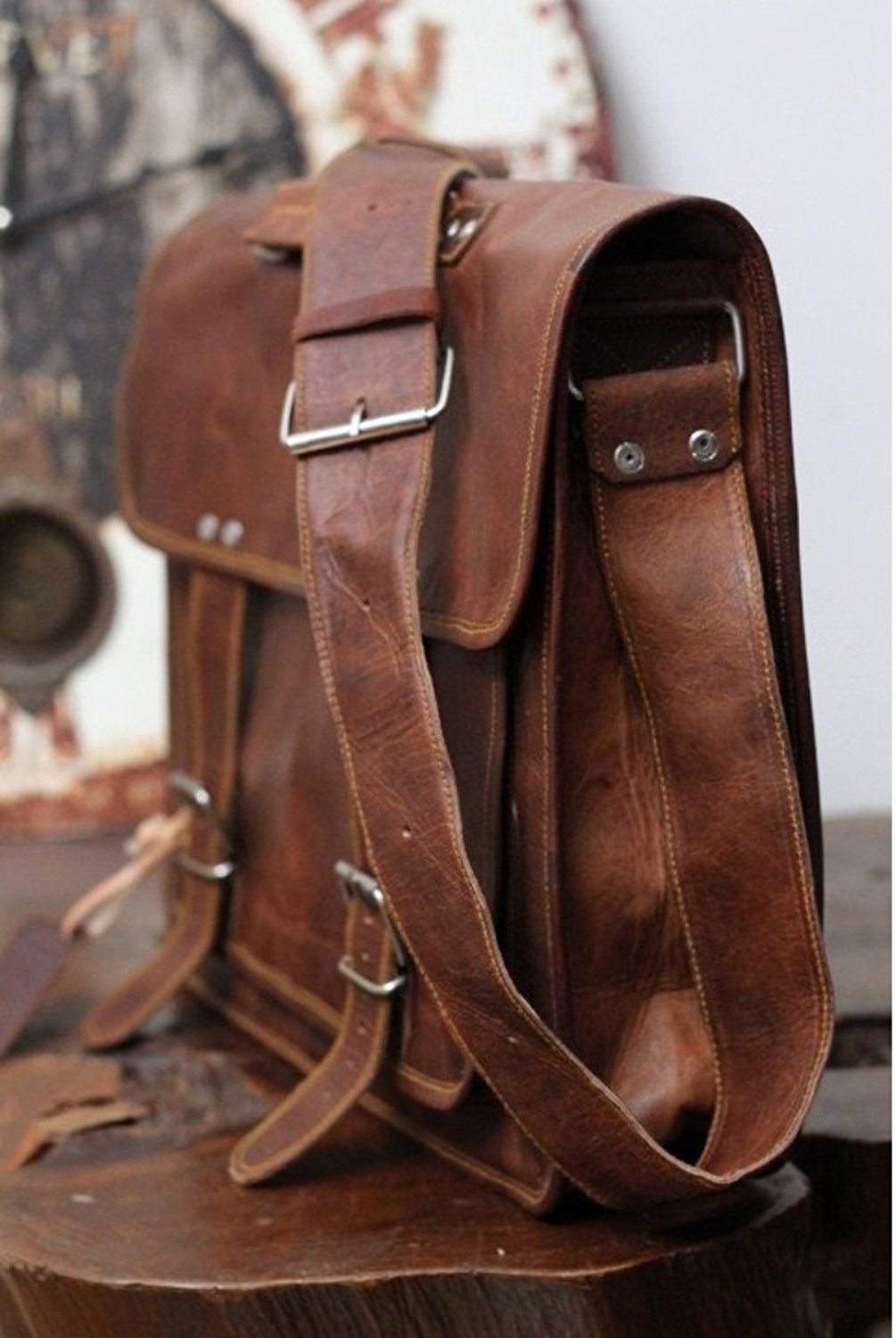 Prastara 18 Inch Vintage Handmade Leather Messenger Bag for Laptop ...