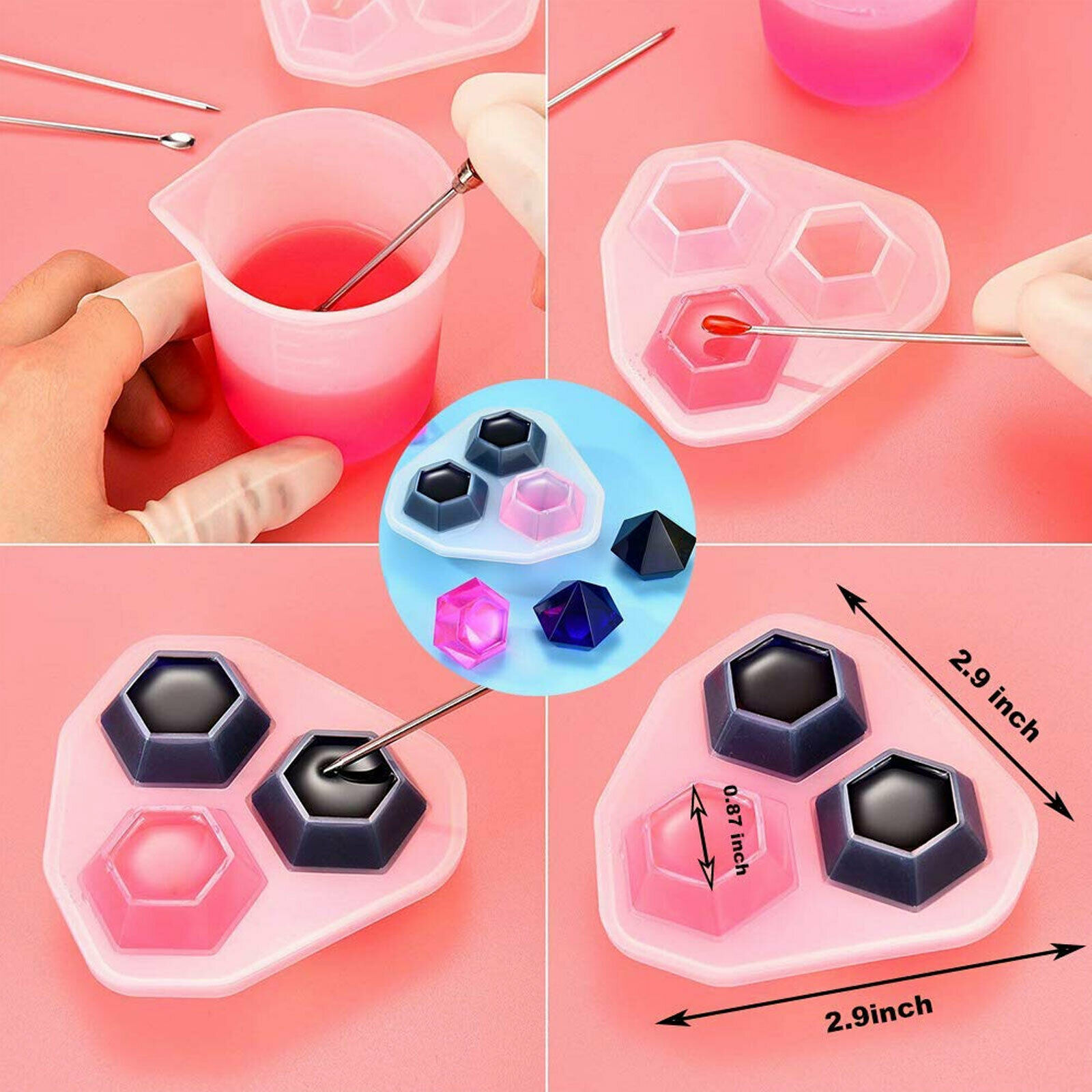 229 Resin Beads Molds Set w/ Hole Silicone Resin Epoxy Molds for