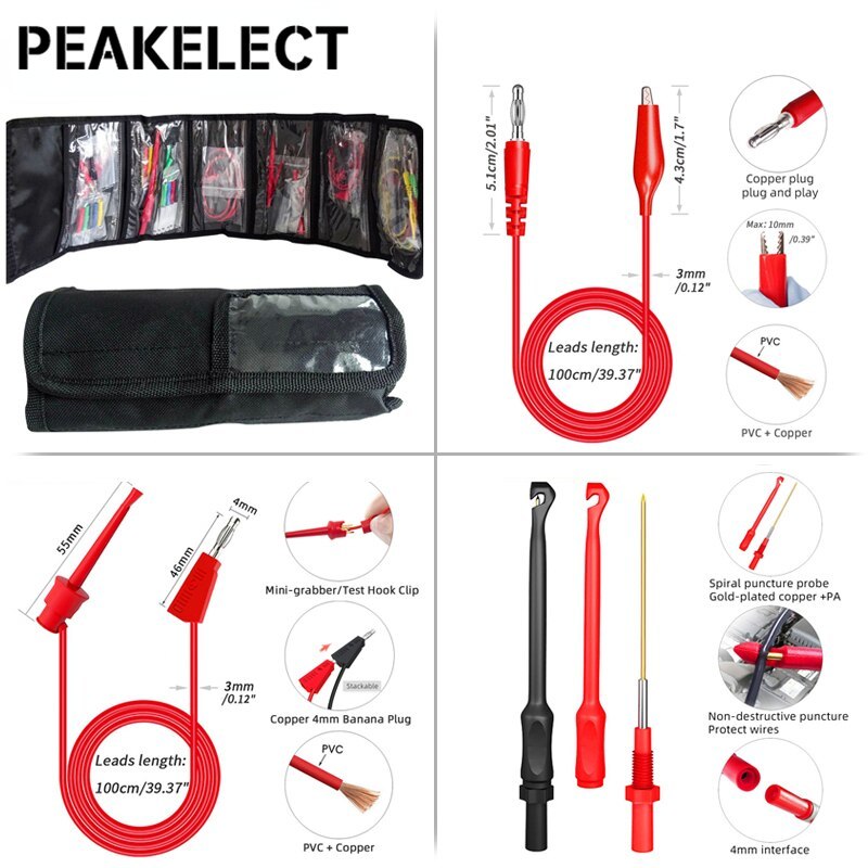 PEAKELECT P1957 64PCS Multimeter Test Leads Wire Piercing Probes Kit