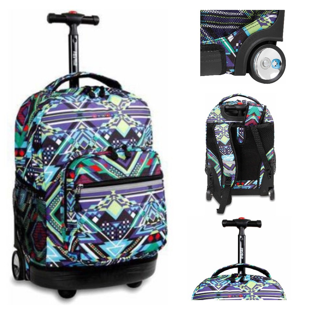 Kids Rolling Backpack School Book Bag 18" Wheeled Telescoping Handle