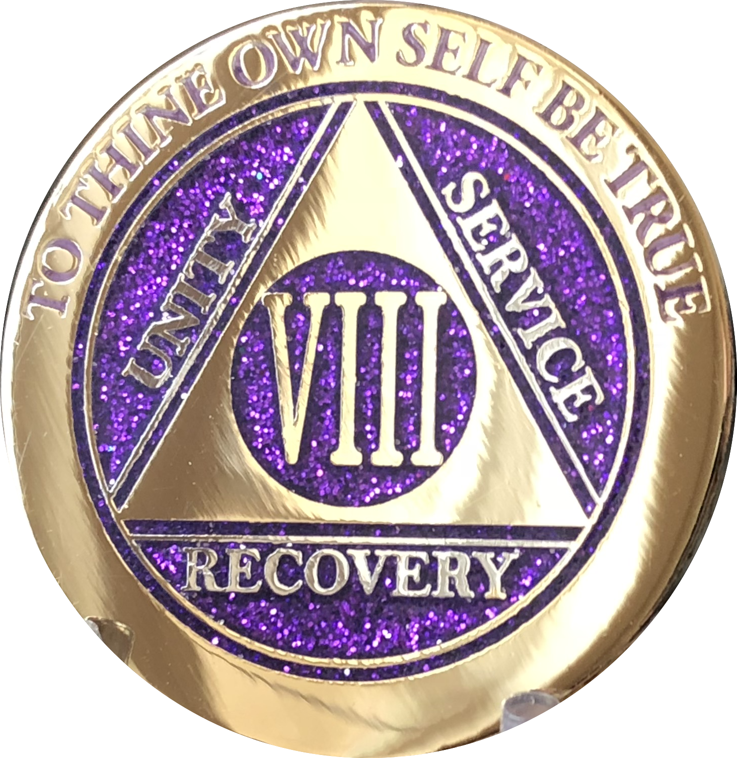 8 Year AA Medallion Elegant Glitter Purple Gold Plated Sobriety Chip ...