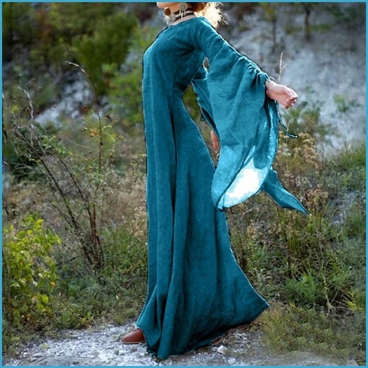 Unbranded - Medieval wide long sleeved floor length blue linen gothic chemise undergarment