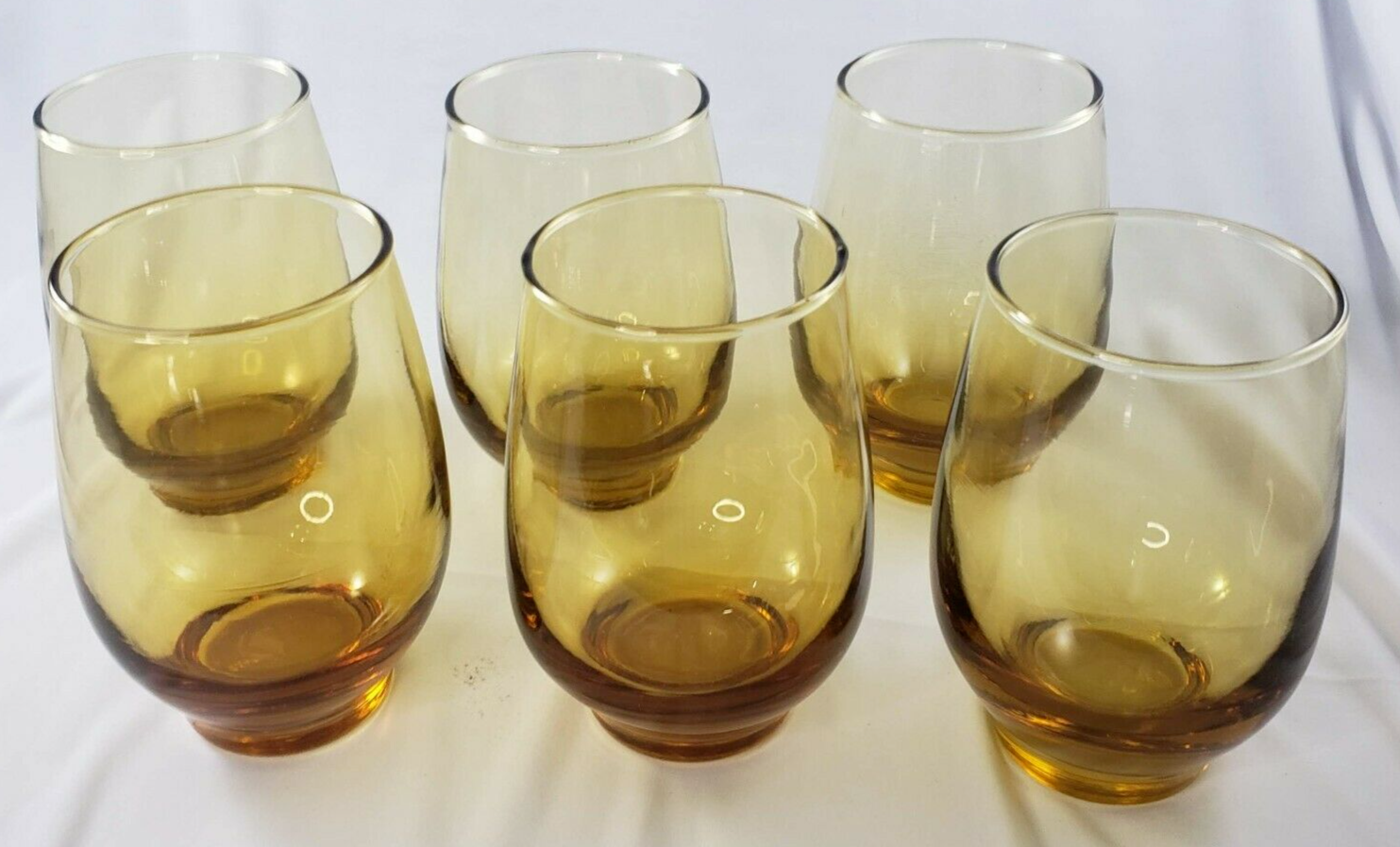 Vintage Libbey Amber Yellow Glass Stemless Wine Glasses Tumblers Set of 6 MCM - $44.54