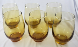 Vintage Libbey Amber Yellow Glass Stemless Wine Glasses Tumblers Set of ... - $44.54