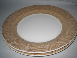 2-pc Pier 1 Angleterre Textured Bands Dinner Plates Tan Brown Excellent - $14.99