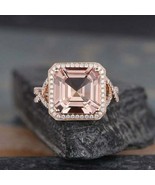 4.0 Ct Asscher Cut Morganite Split Shank Halo Engagement Ring 14K Rose G... - $79.48