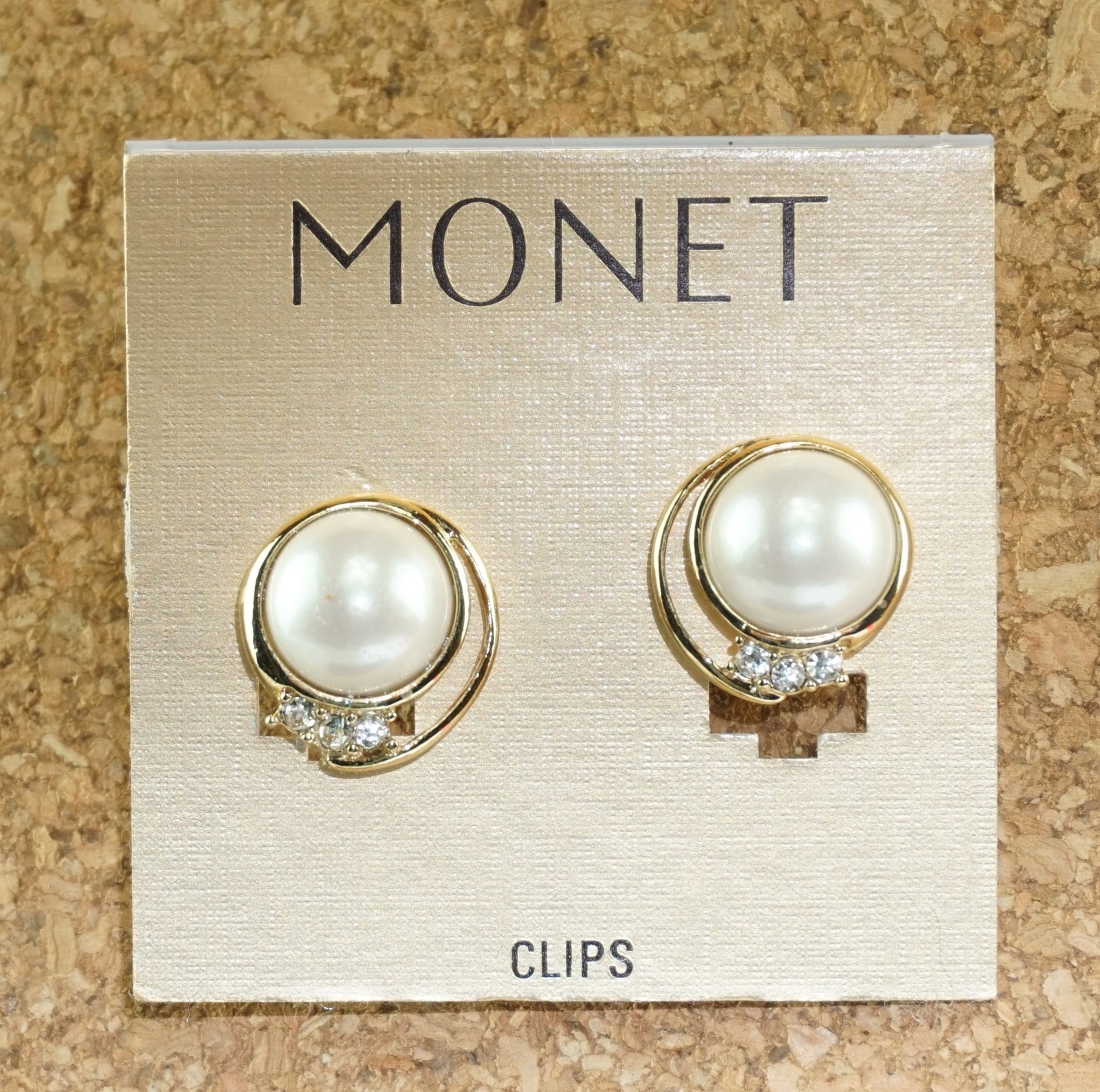 Gold Tone Clip on Faux Pearl and Crystal Earrings on Original