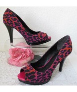 Nine West Leopard Print Platform Heels 6 1/2M Peep Toe Danee 2 Pink Blac... - $29.99