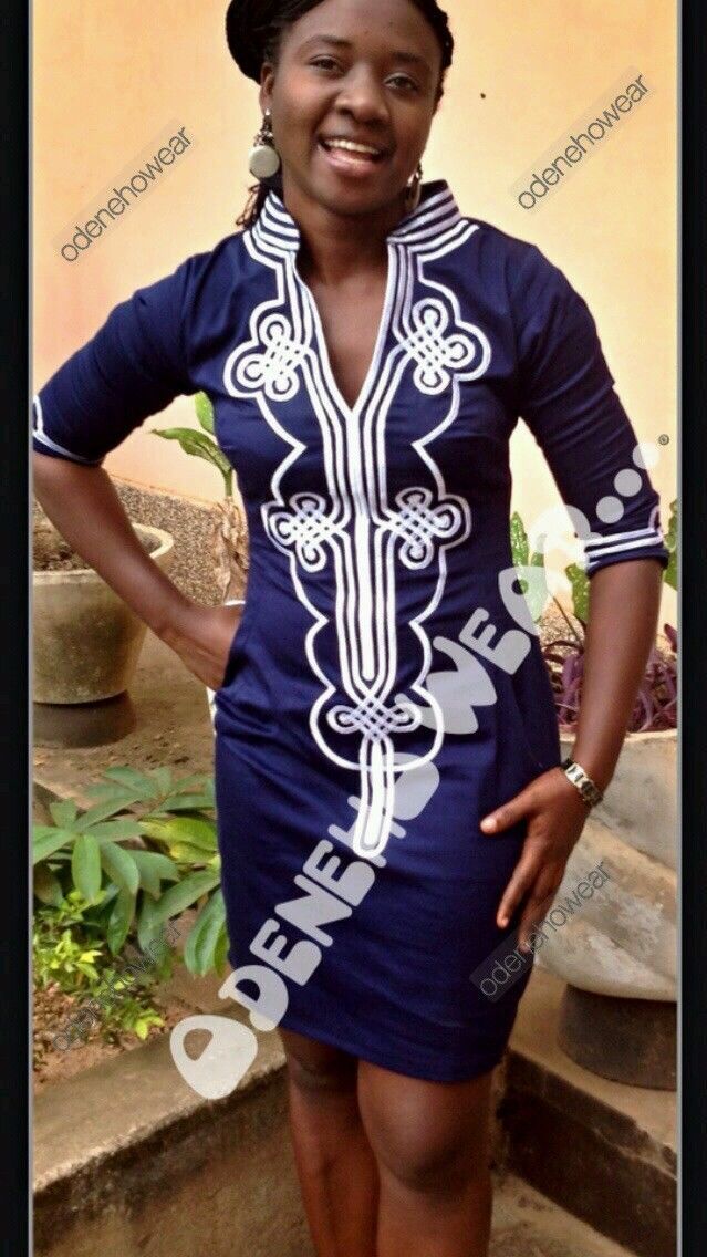 Odeneho Wear Orange Polished Cotton Dress/Green Embroidery.African Clothing 