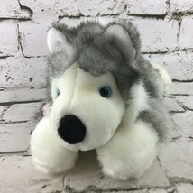 Husky Puppy Dog Plush Gray White Stuffed Animal Canada Ribbon Soft Toy - $14.84