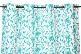 55 x 98 in. Grommet Curtain Paisley White with Teal - $21.35