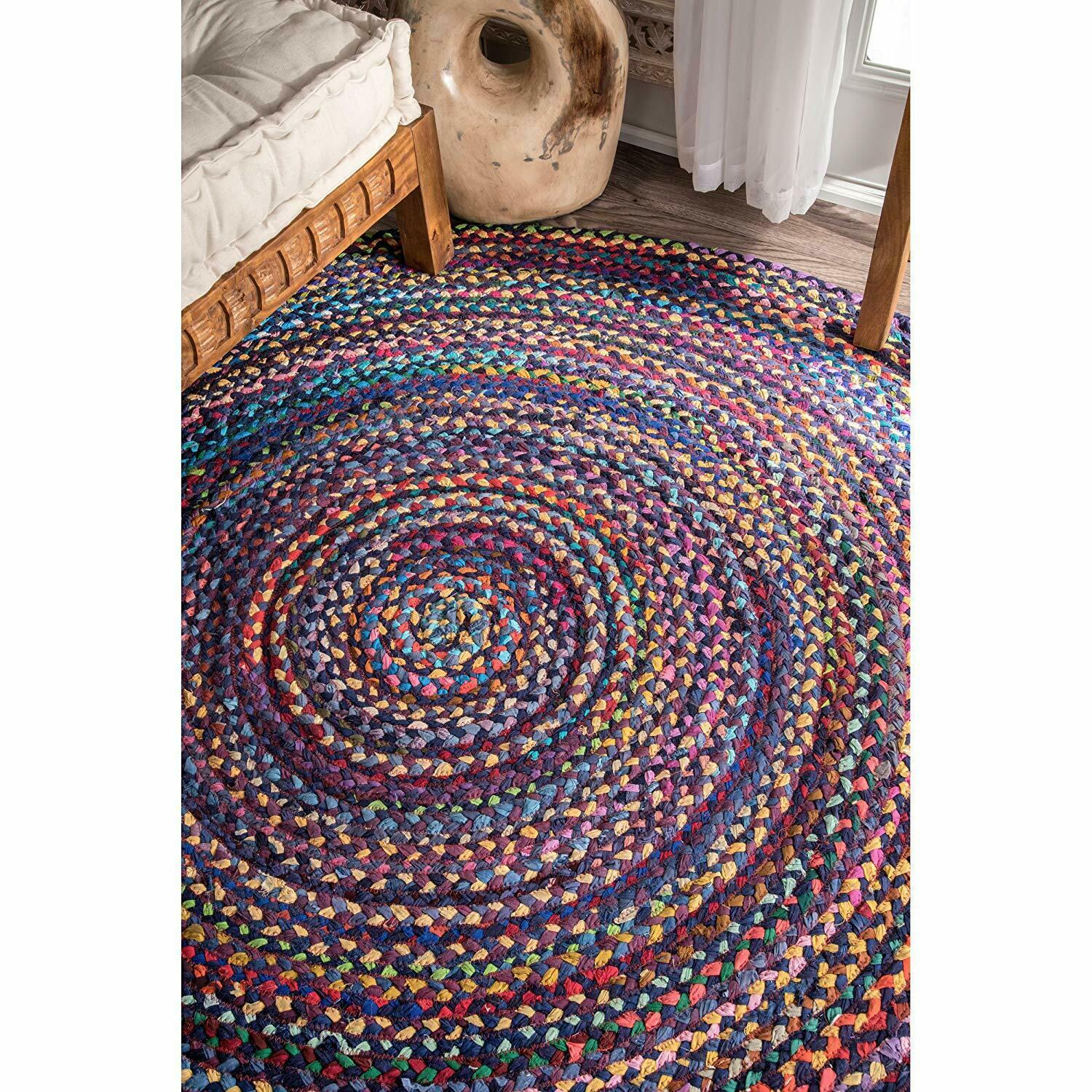 Nice Carpet Area Rug 6' Round Cotton Colorful Bold Gypsy Rag Shabby Chic Boho Area Rugs