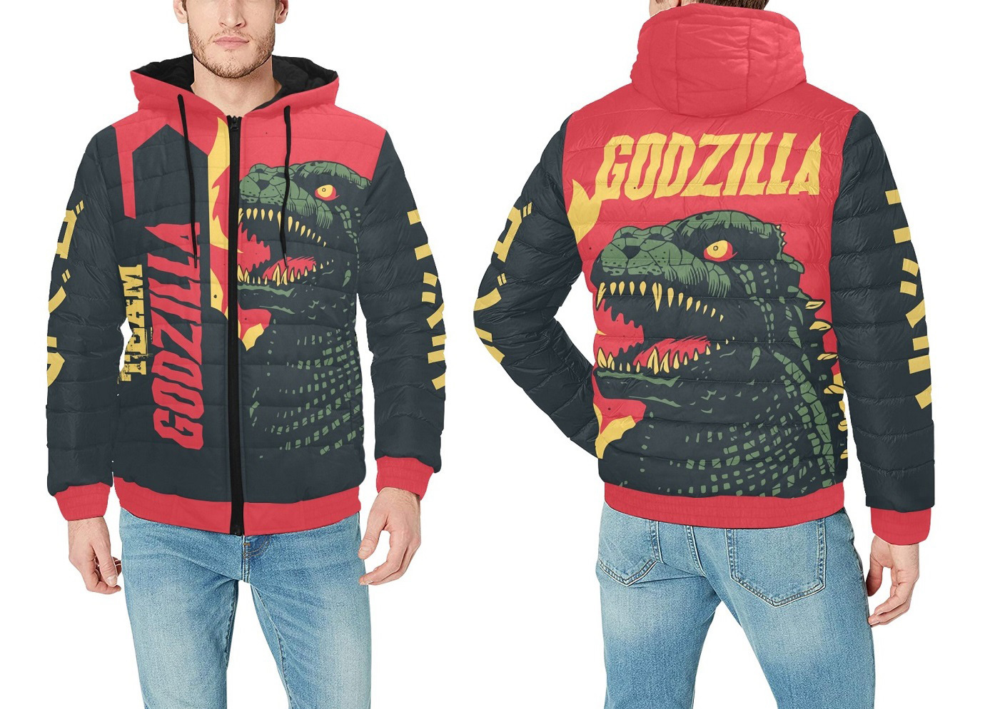 Team Godzilla Mens Hooded Puffer Jacket - Men's Clothing