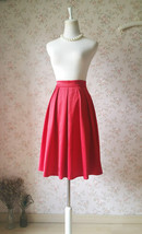 High Waisted Red Midi Length Pleated Skirt Plus Size Pleated Midi Taffeta Skirt