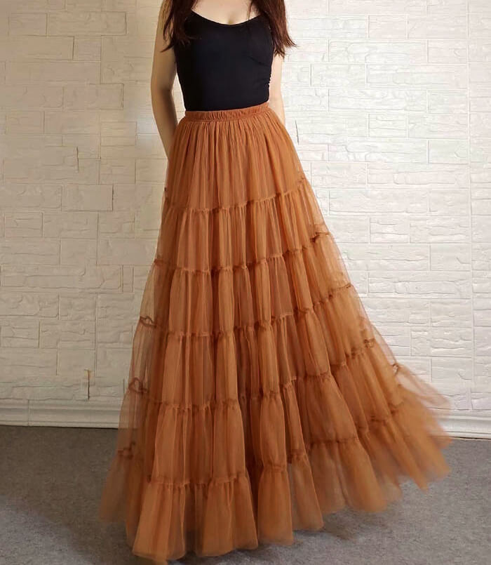 Women A Line Layered Tulle Skirt Outfit Plus Size Full Tiered Ruffle Tulle Skirt Tutu Wedding 5027