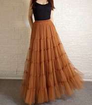 Women A Line Layered Tulle Skirt Outfit Plus Size Full Tiered Ruffle Tulle Skirt