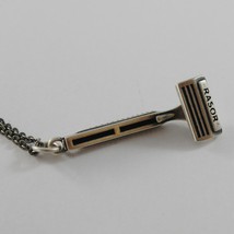 925 BURNISHED SILVER NECKLACE WITH VINTAGE RAZOR BARBER BEARD MADE IN ITALY image 2