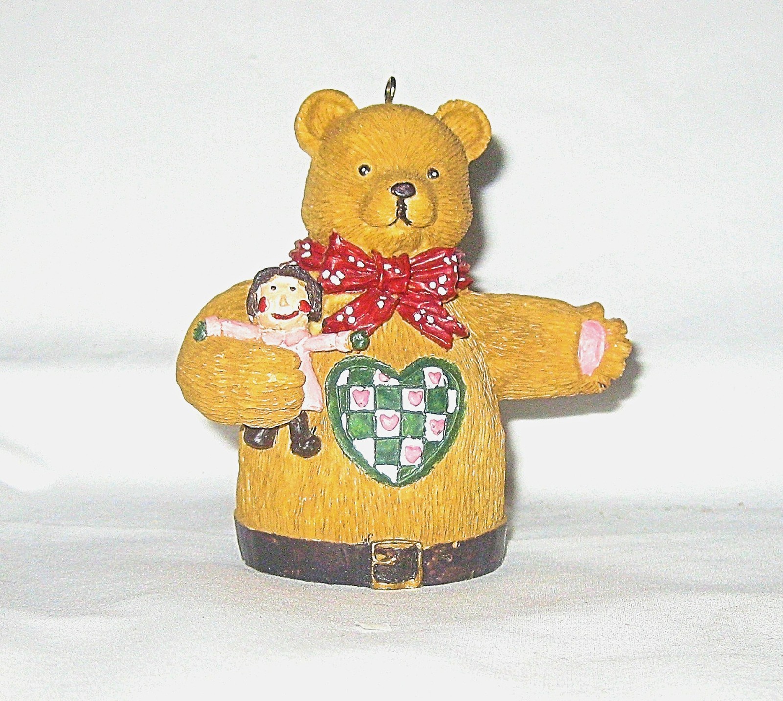 Christmas Tree Ornament Brown Bear Holding Doll - Ornaments