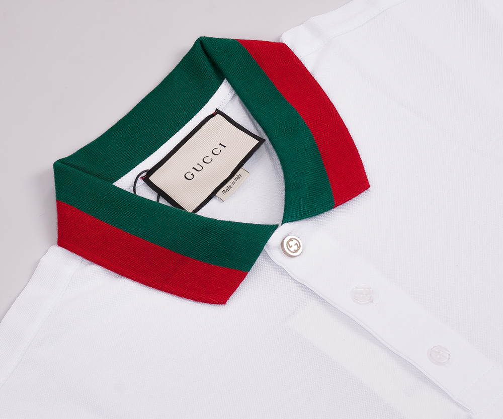 Mens White Long Sleeve Gucci Polo Shirt Green and Red Collar - Casual ...