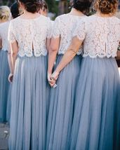 White Lace Crop Top Bridesmaid Separates Lace Top Crop Sleeve Custom Plus Size image 2