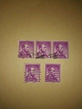 Lot #1 5 1954 Lincoln 4 Cent Cancelled Postage Stamps Purple Vintage VTG USPS - $14.84