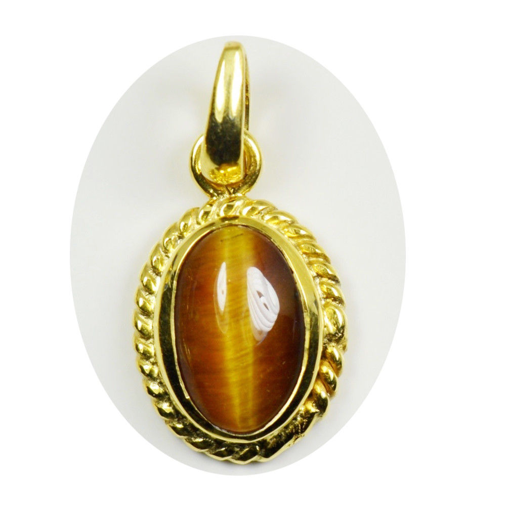Real Tiger S Eye Gold Plated Pendant Carat Jewelry Charm Necklace