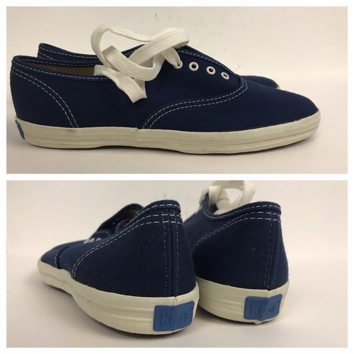 1980s Keds Tennis Shoes / Unworn Navy Blue Canvas Cotton Oxford Shoes 6 ...