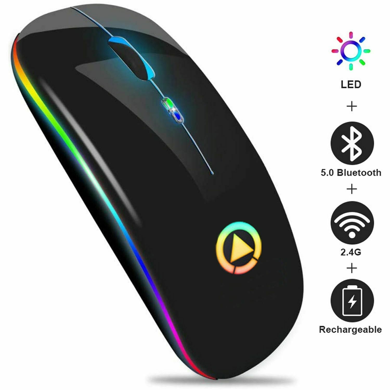 Wireless Bluetooth RGB Rechargeable Mouse Computer Silent LED Backlit Ergonomic