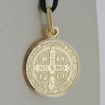 SOLID 18K YELLOW GOLD ST SAINT BENEDICT 17 MM MEDAL WITH CROSS, MADE IN ITALY image 2