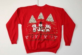 Hanes Large Red Holiday Ugly Christmas Sweater  w/ Polar Bears Christmas Tree - $31.92