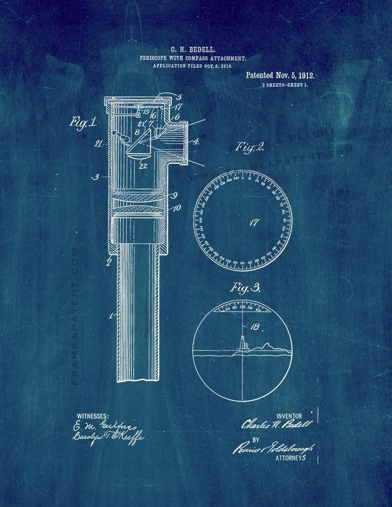 Periscope With Compass Attachment Patent Print - Midnight Blue