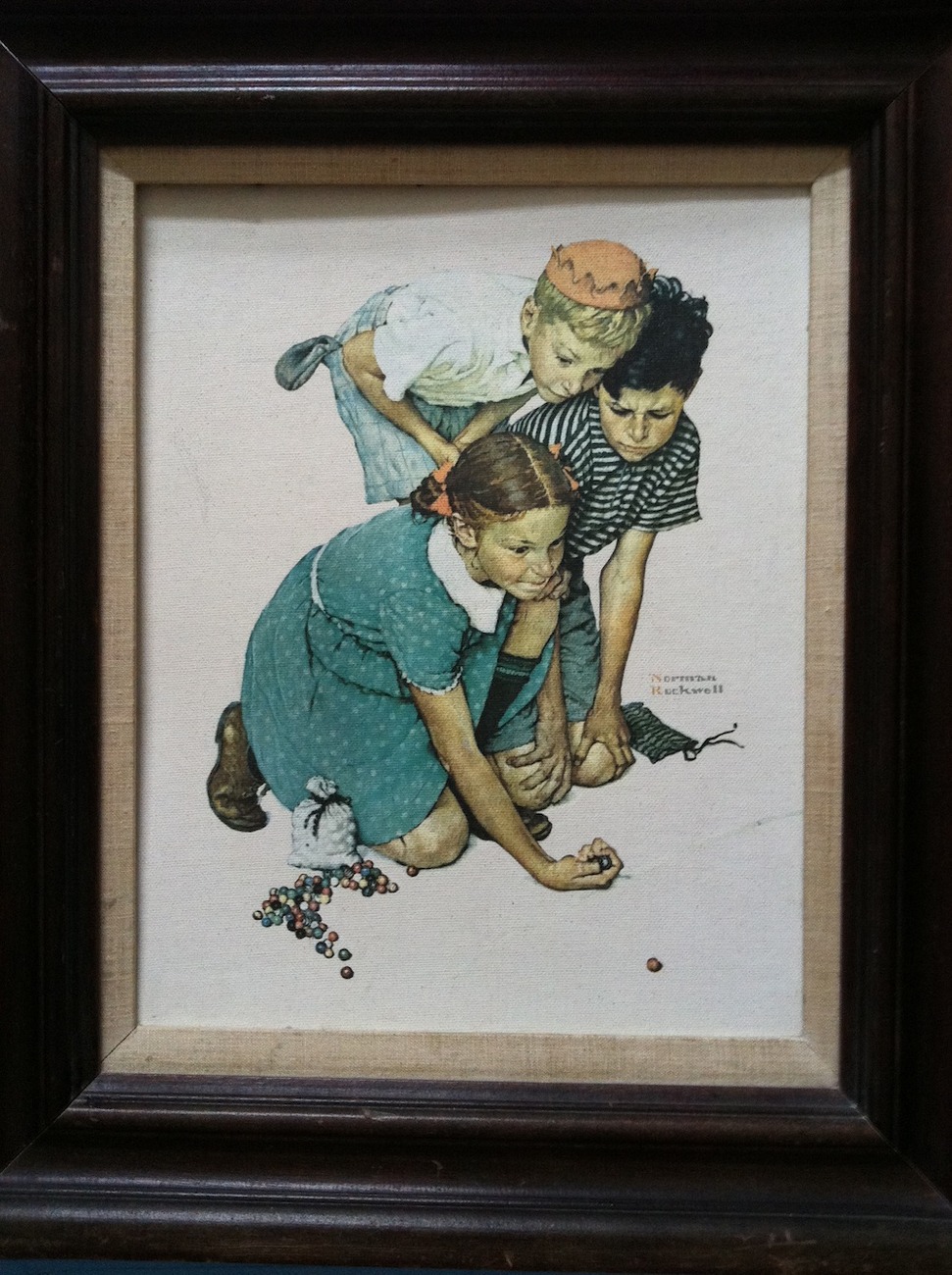 NORMAN ROCKWELL fine art on canvas children marbles playing APF Inc ...