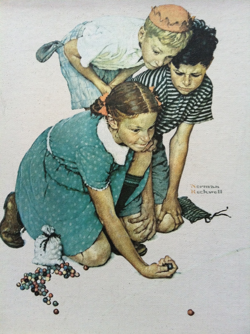 NORMAN ROCKWELL fine art on canvas children marbles playing APF Inc ...