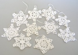 White Crochet Snowflakes Christmas Tree Ornaments Decorations Set of 10 - $15.00