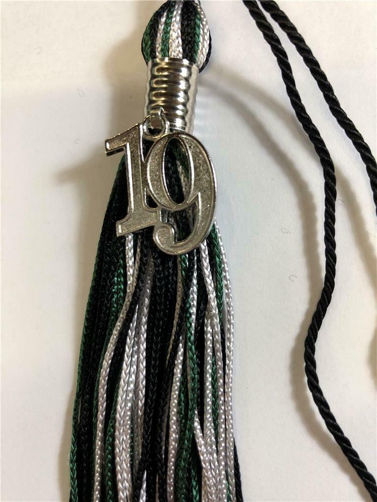 NEW Green Black & Gray Class of 2019 Silver Charm Graduation Tassel 9