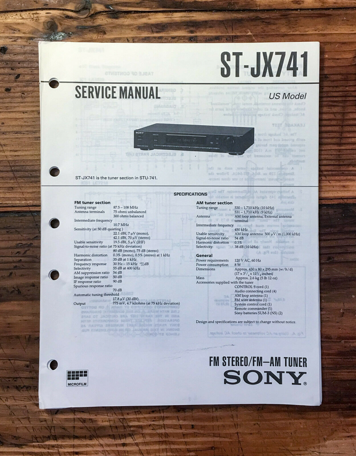 Sony ST-JX741 Tuner Service Manual *Original* - Vintage Parts & Accessories