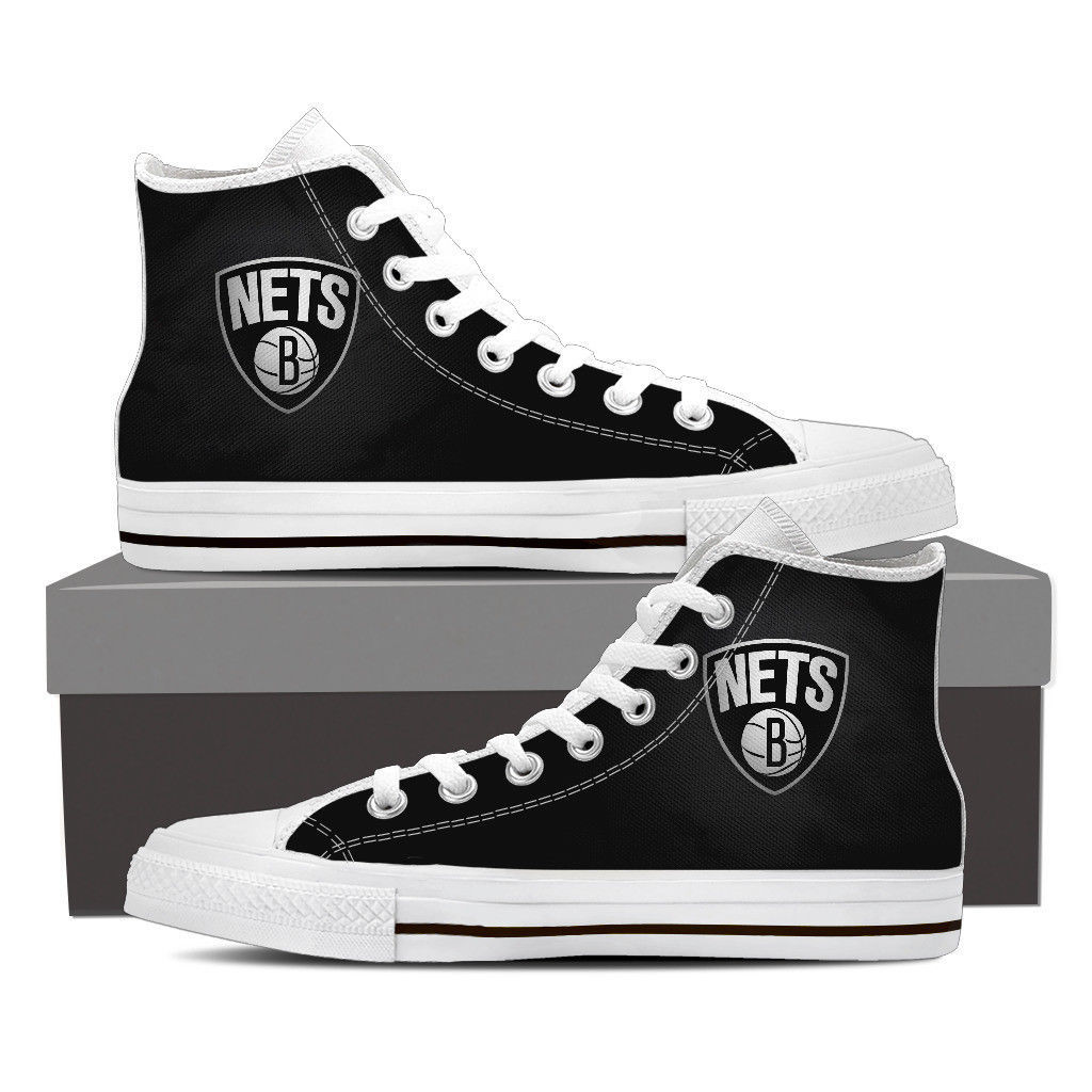 Brooklyn Nets High Top Black Canvas Shoes for Men - Athletic