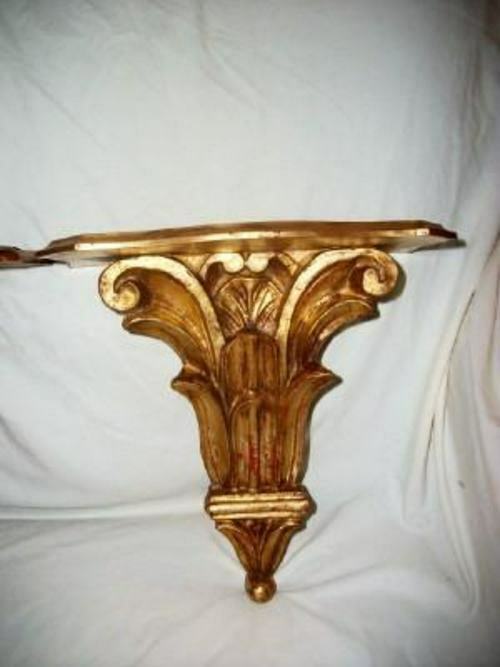 ITALIAN FLORENTINE GILT CARVED WOOD SCONCES SHELVES PAIR VINTAGE MID