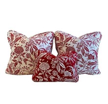 3 Pc Set Pillow Covers Designer MM Designs Red White Botanical Floral Tropical  - $74.99